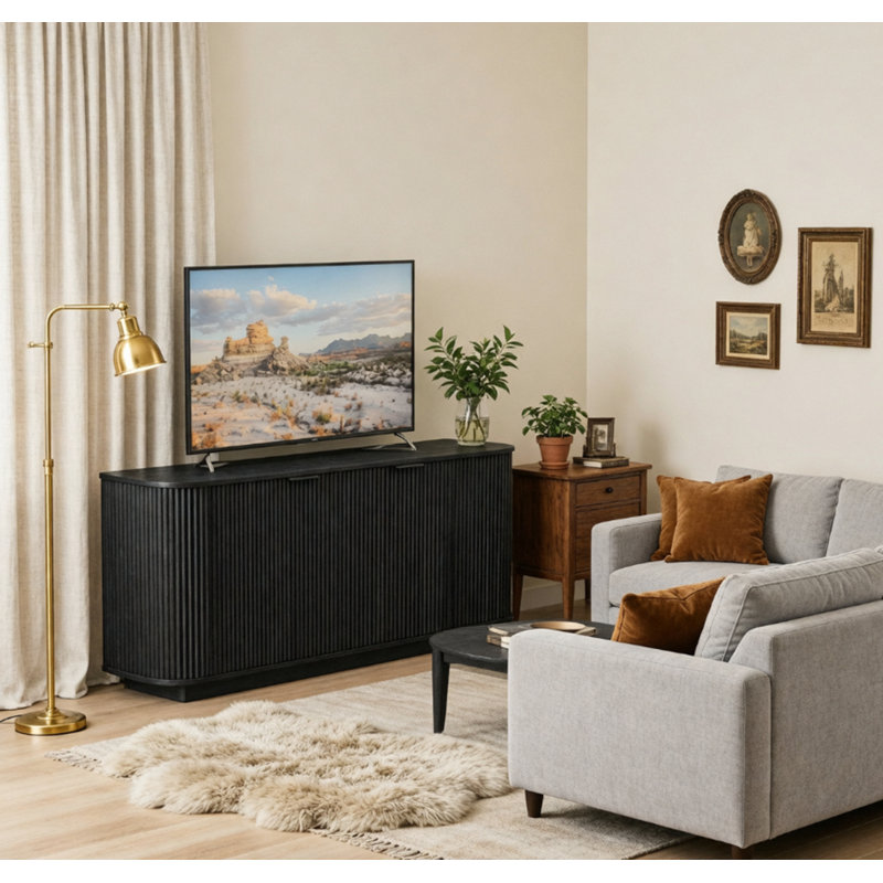 63"Wavy  2-Door Buffet Cabinet with Adjustable Shelves, Black