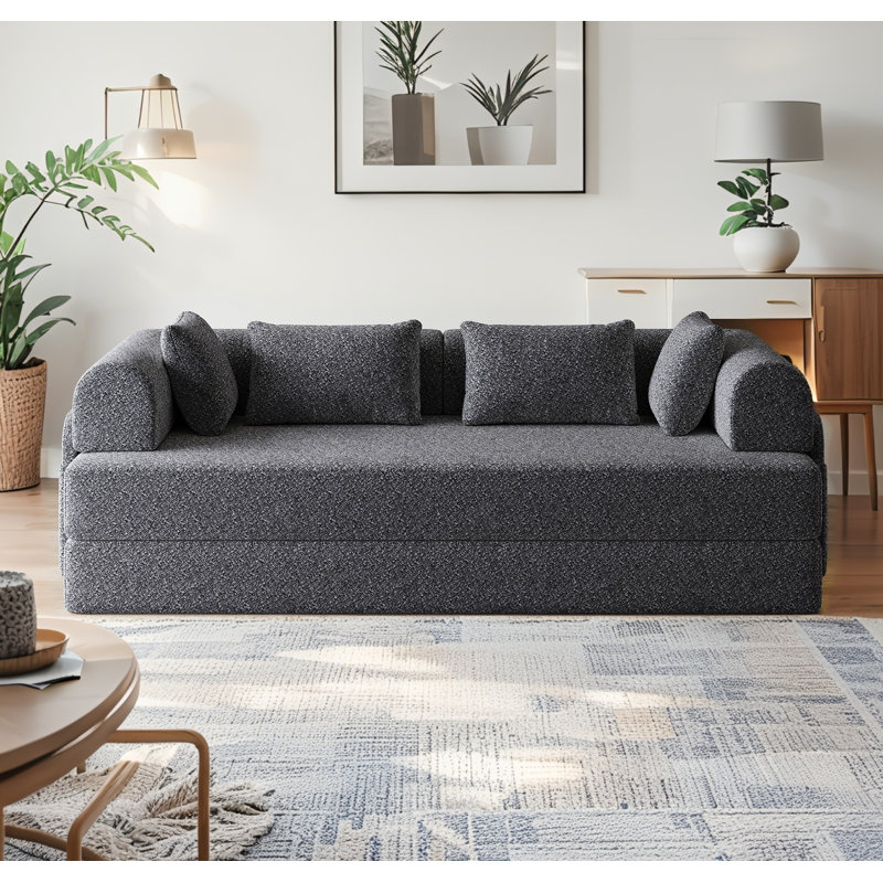 Boneless 78.7" Convertible Sleeper Sofa Bed - Chenille Folding Floor Couch With 4 Pillows & Side Storage Pocket, Gray
