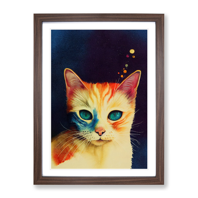 Cat in Watercolour No.3 1 Piece Single Picture Frame Wall Art, 64cm H x 46cm W x 2cm D, Walnut