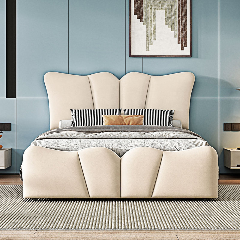 Tyliek Upholstered Platform Bed, Full, Beige