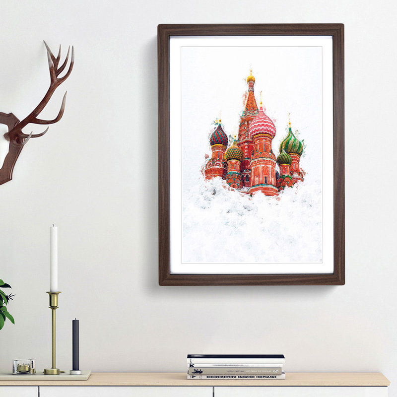 St Basils Cathedral in Moscow - Picture Frame Painting Print, Walnut Framed, 36cm H x 27cm W x 2cm D
