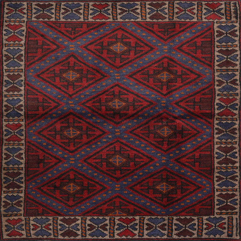 Tapis oriental bleu / rouge, Carré 8 pi