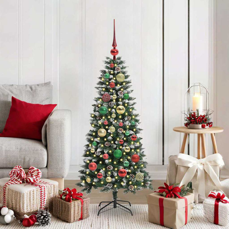 Artificial Christmas Tree with 150 LEDs Green, 3.94' H, Red/Green/Gold