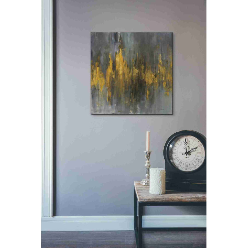 «Black and Gold Abstract» par Danhui Nai, art mural sur toile, H 18 po x l 18 po x P 0,75 po