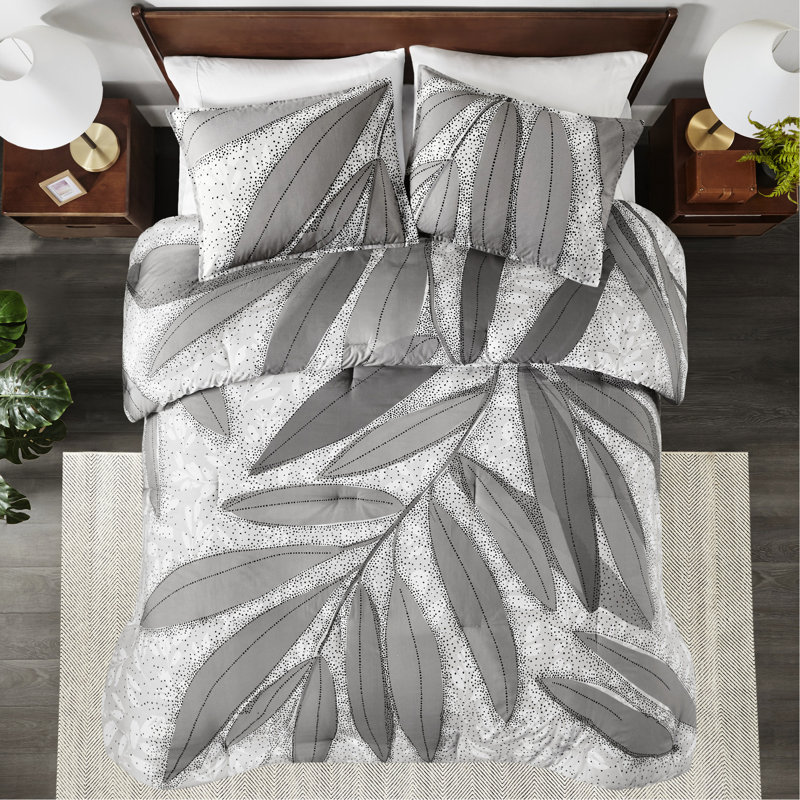 Édredon en coton botanique double / grand gris, 3 pièces, rembourré et 2 taies décoratives, coton, étiqueté, lavable à la machine, option allergène