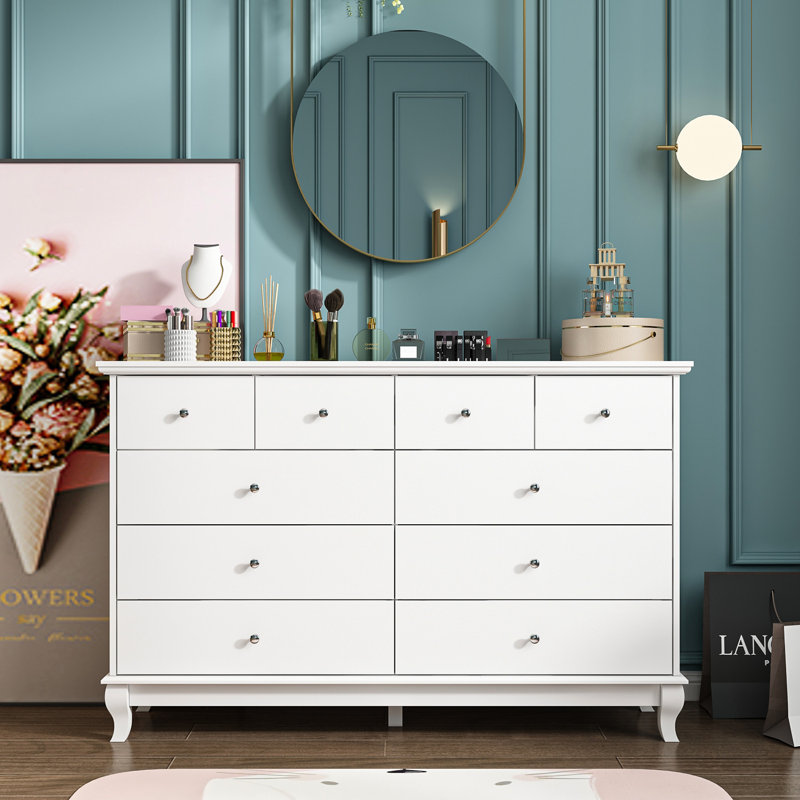 Arthuree 55.1'' W 10 - Drawer Dresser, White/Silver