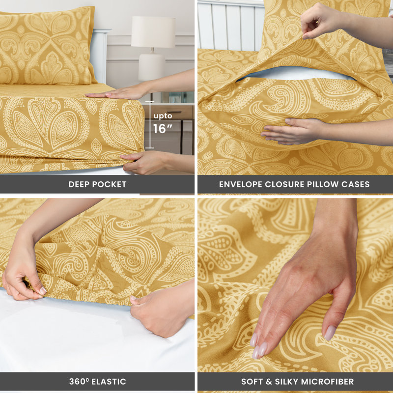 Taupe Paisley Twin XL Microfiber Sheet Set with Deep Pockets