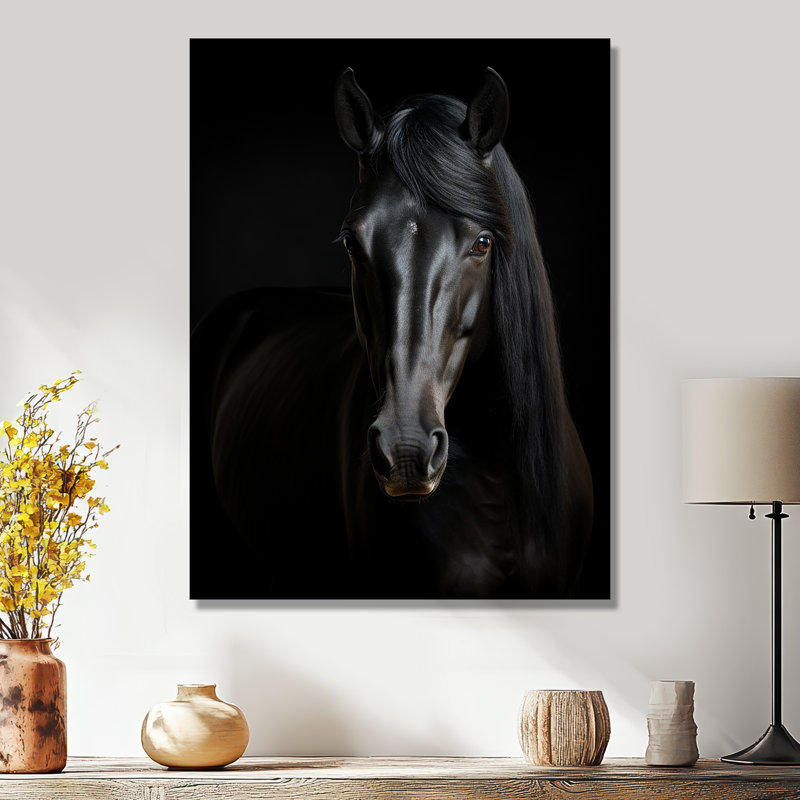 Portrait d'un cheval noir gracieux - cheval, art mural, salon, Sans cadre, métal, H 32 po x l 24 po