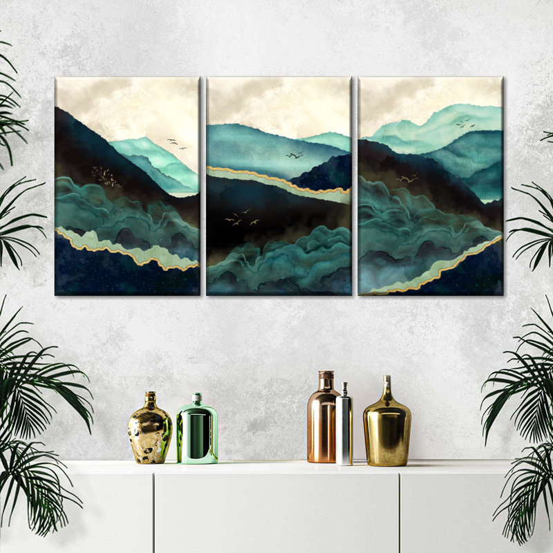 Paysage montagnard abstrait sur toile, ensemble de 3 pièces, H 39 po x l 80 po