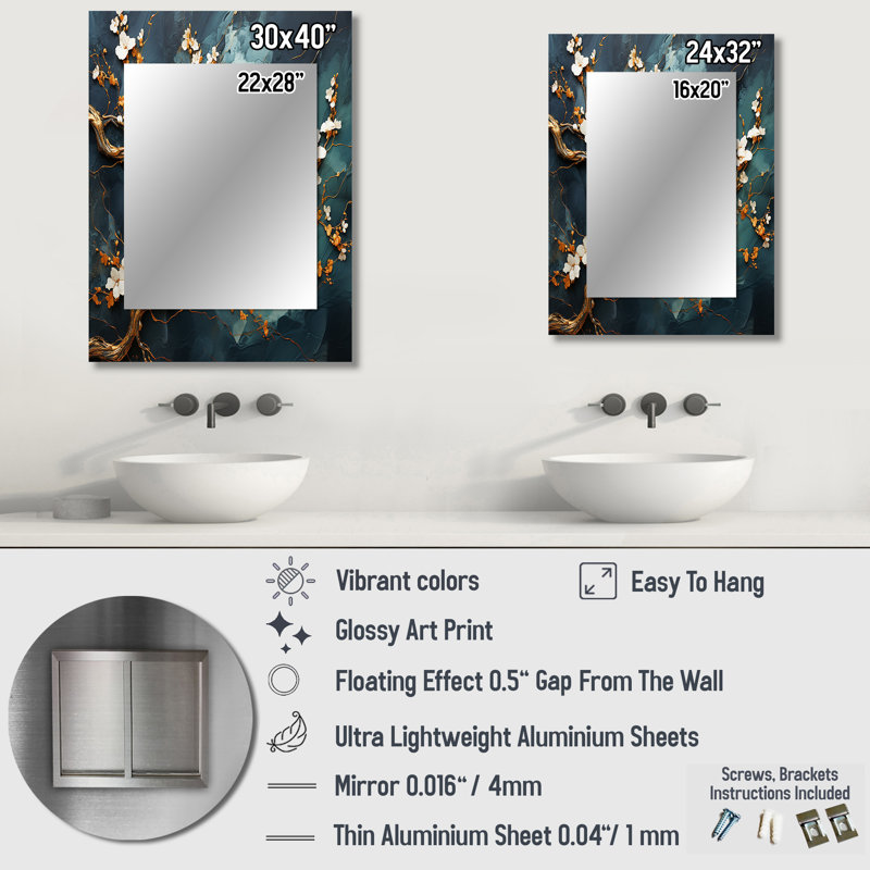 Gold and Green Abstract marble Aura V - Abstract Decorative Mirror On Metal, 40" x 30"