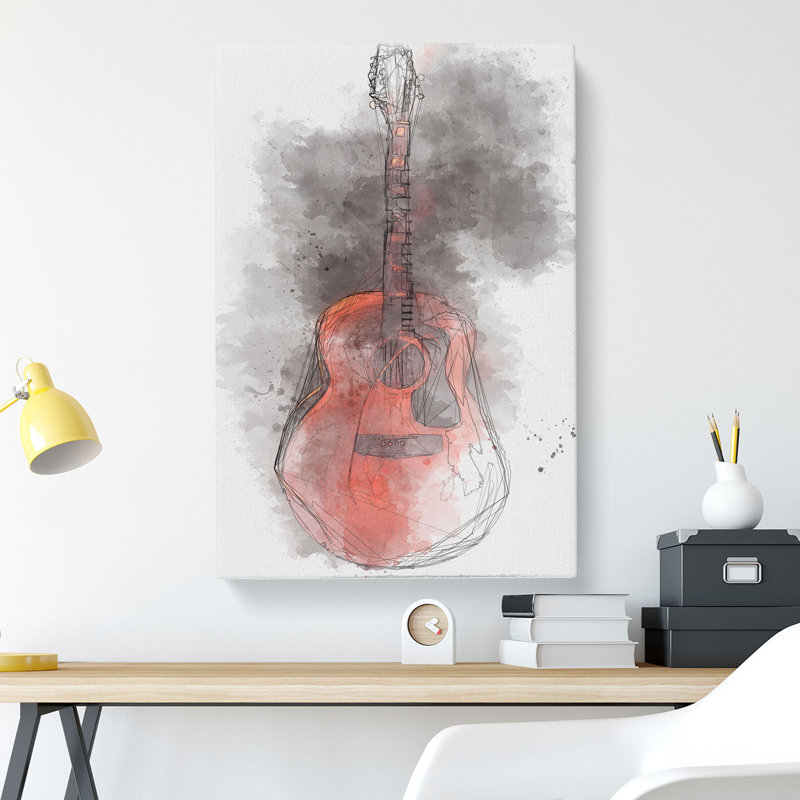 Abstract Guitar - Wrapped Canvas Drawing - Wrapped Canvas, 45cm H x 30cm W x 4cm D