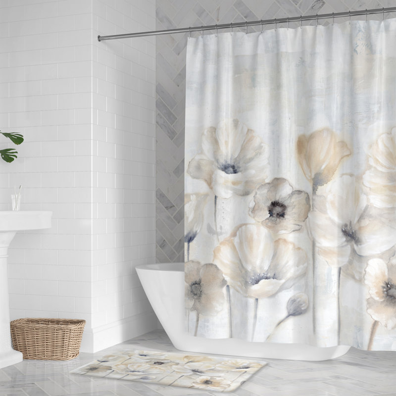 Rideau de douche gris Poppy Garden, H 71 po x l 74 po