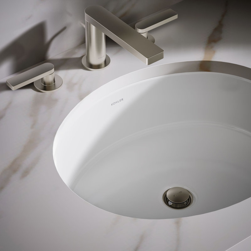 Lavabo de salle de bain ovale encastré en céramique avec trop-plein Verticyl, Blanc