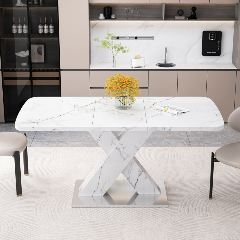 Table de salle à manger extensible Modern, Blanc, H 30,78 po x L 63,96 po x l 31,49 po