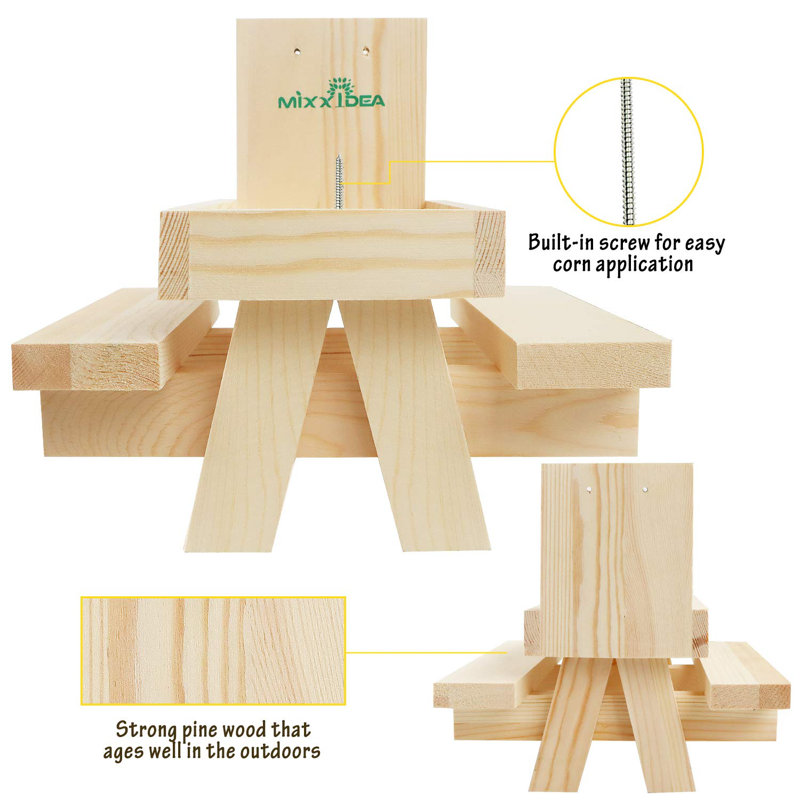 Table écureuil avec parasol avec structure solide et 2 bancs épais