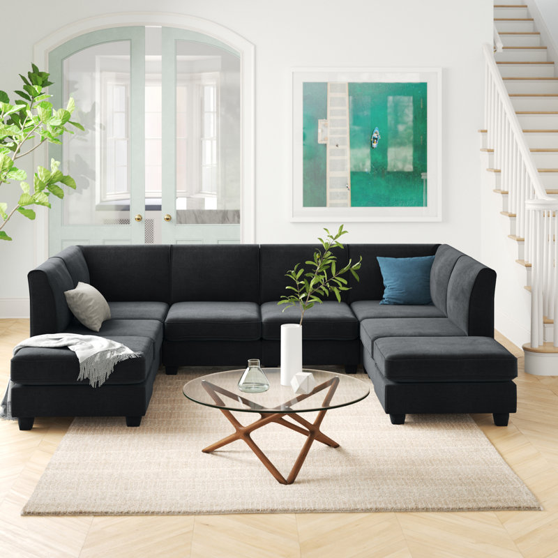 Boutwell Upholstered U-Shaped Sectional Reversible, Dark Grey
