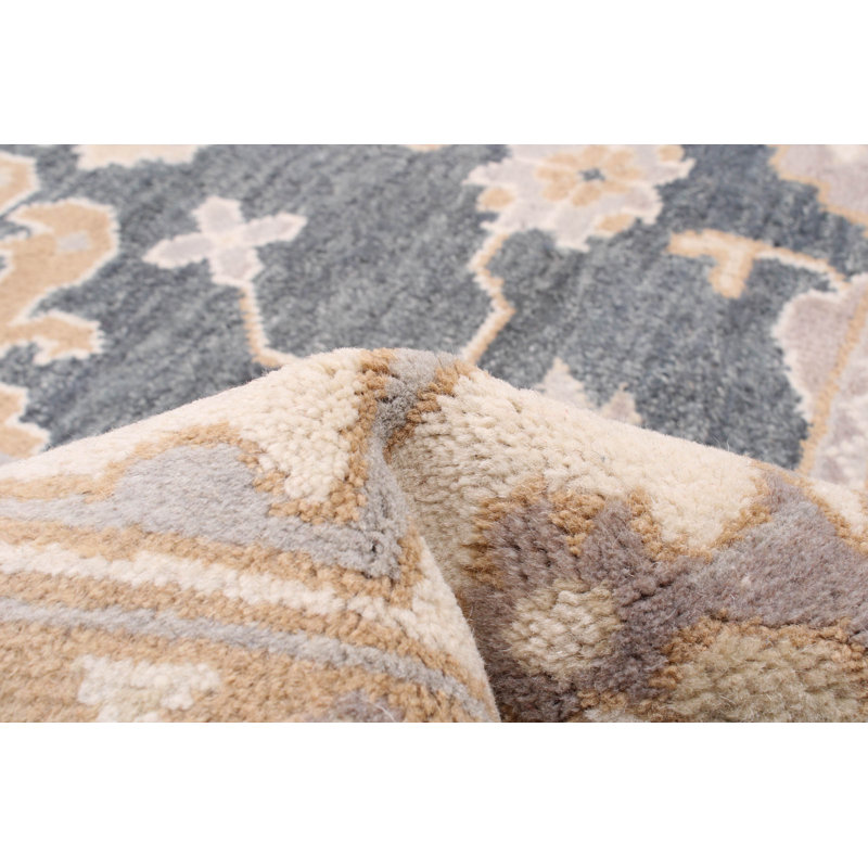 Tapis unique en laine noué à la main gris foncé / crème / brun clair 9 pi 3 po x 11 pi 8 po New Age Tereon