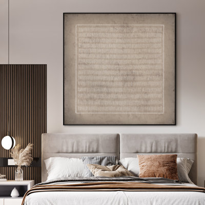Très grand art mural imprimé sur toile - Motif géométrique abstrait rustique avec motif de lignes pour le salon ou la chambre à coucher - «Assemblage requis du cadre (cadre non fini)»