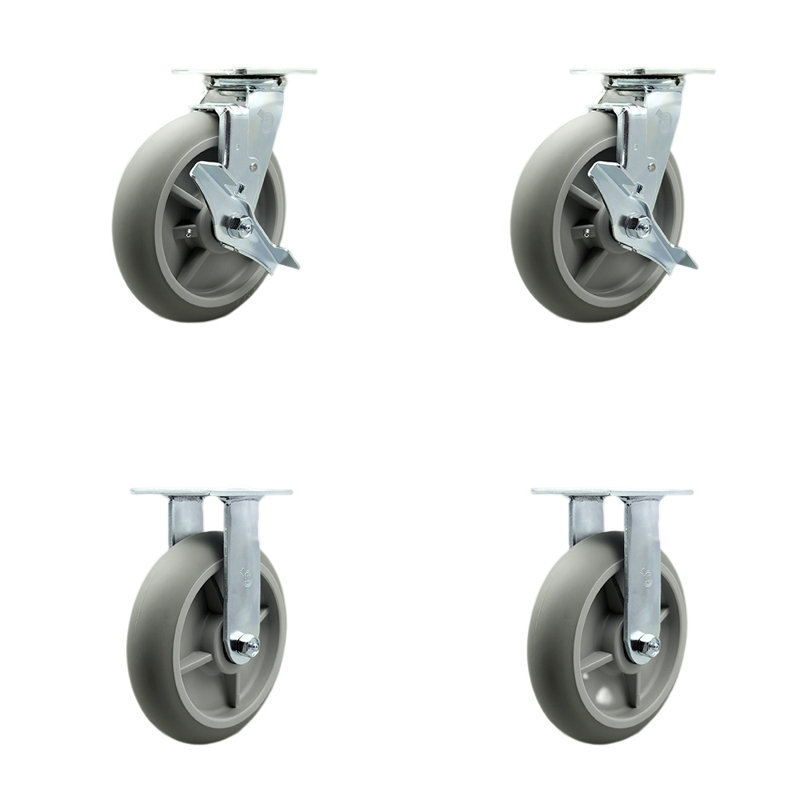 Stainless Steel Thermoplastic Caster Set with 2 Brake/Swivel Lock 2 Rigid