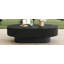 Table basse ovale élégante de 43,3 po avec plateau de 6,8 po d'épaisseur, table de bout cylindrique de style crème moderne, table centrale cannelée minimaliste avec base robuste pour le salon-1971037021
