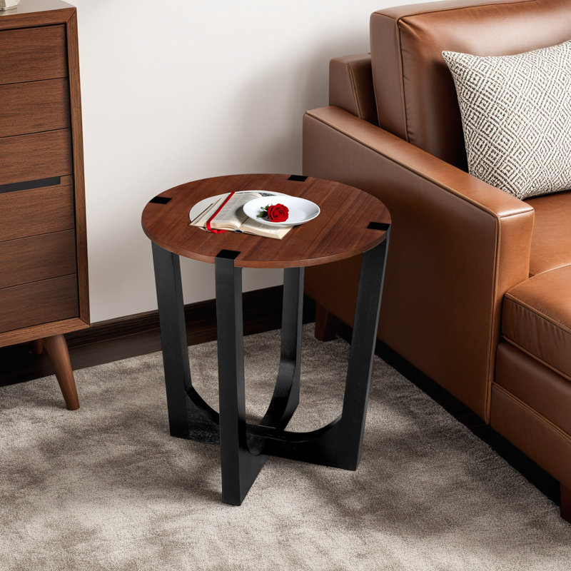 Table d'appoint ronde en bois d'acacia avec base en bois massif, table de bout décorative de 22 po pour le salon ou le patio