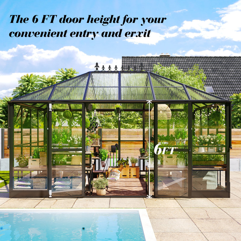 14'x10' Greenhouse with Transparent Panels and PC Panels