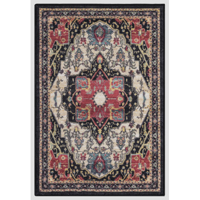 Lyanne Washable Non-Slip Black Area Rug