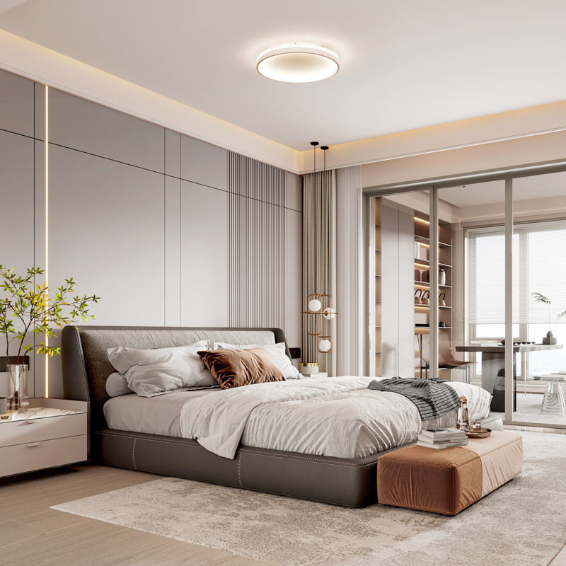 Deontee Modern Dimmable LED Flush Mount Ceiling Light with Remote Control, 2.22" H x 15.7" W x 15.7" D, White