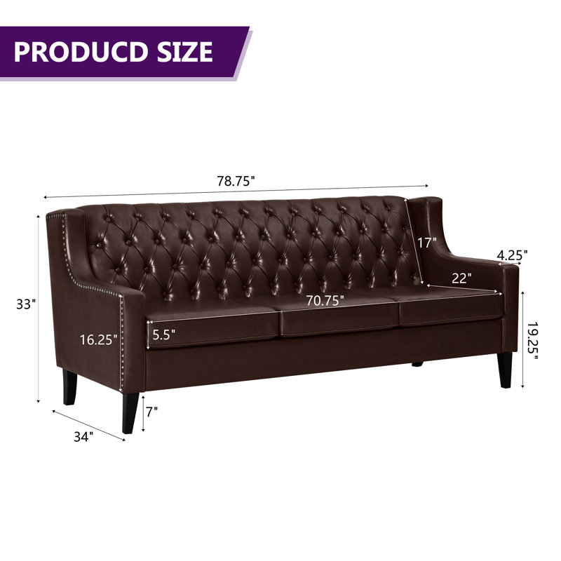 Canapé rembourré 78,75 po, Brun