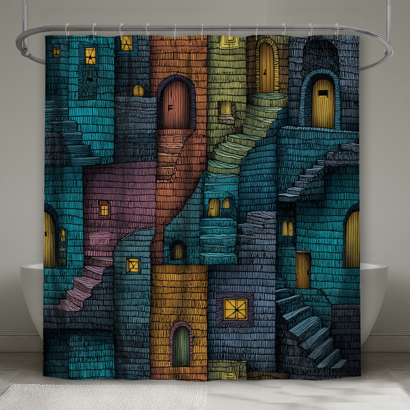 Rideau de douche Colorful Buildings - Architecture salle de bain éclectique, 70in W x 72in H
