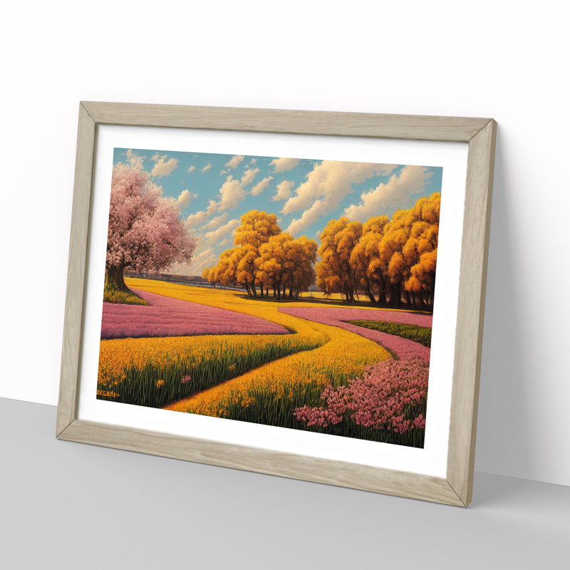 Spring Landscape Meadow Vol.1 - Framed Print, Oak, 25cm H x 34cm W x 2cm D