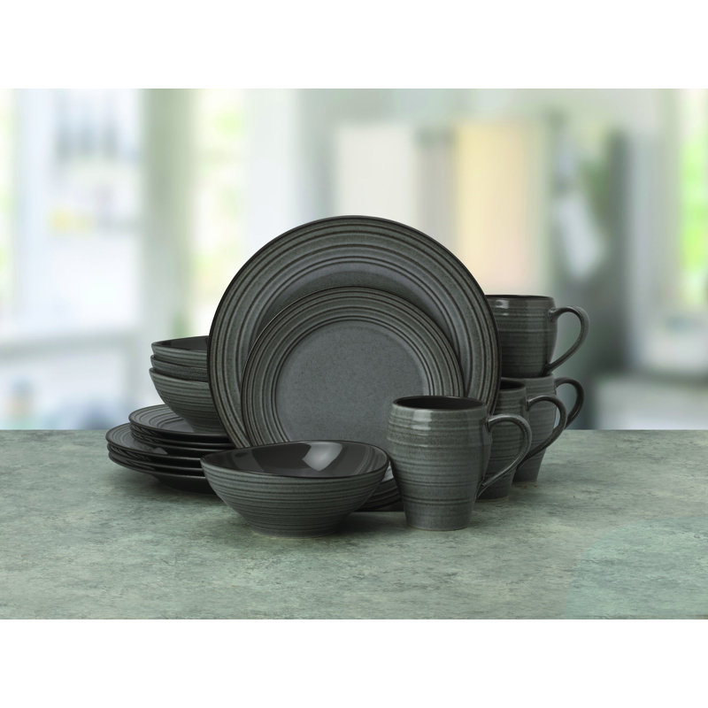 Swirl 16-Piece Dinnerware Set, Service for 4, Speckled Graphic