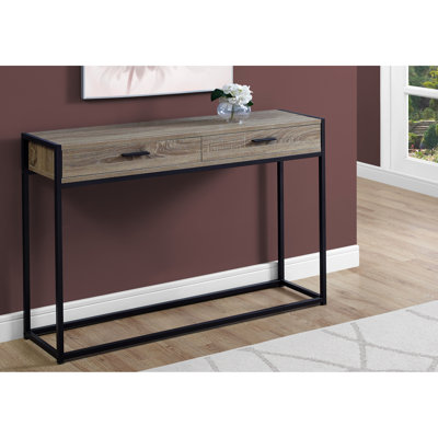 Table d'appoint contemporaine contemporaine - Bois taupe stratifié et métal noir pour le salon, la chambre à coucher, le vestibule étroit avec rangement, stratifié, pieds