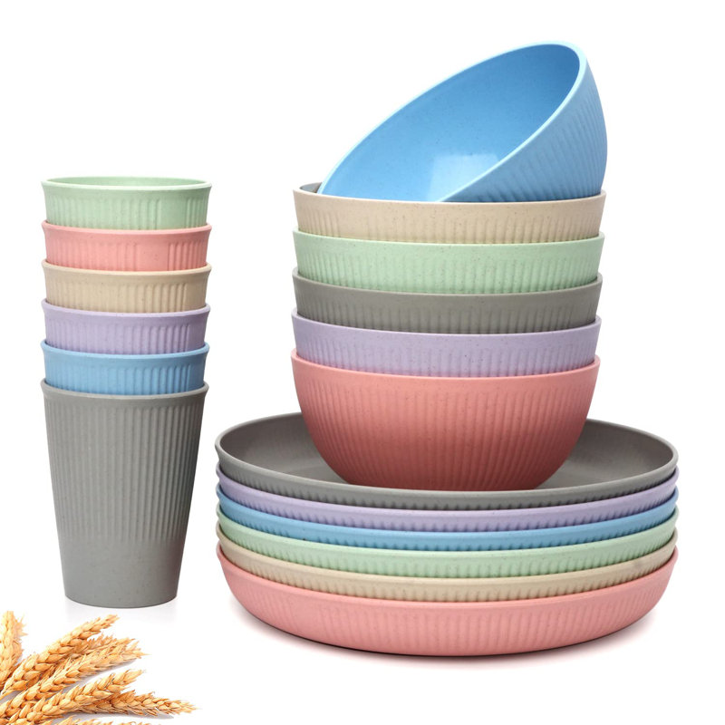 18-Piece Set Of Unbreakable Reusable Plates, Cups And Bowls In Assorted Colours