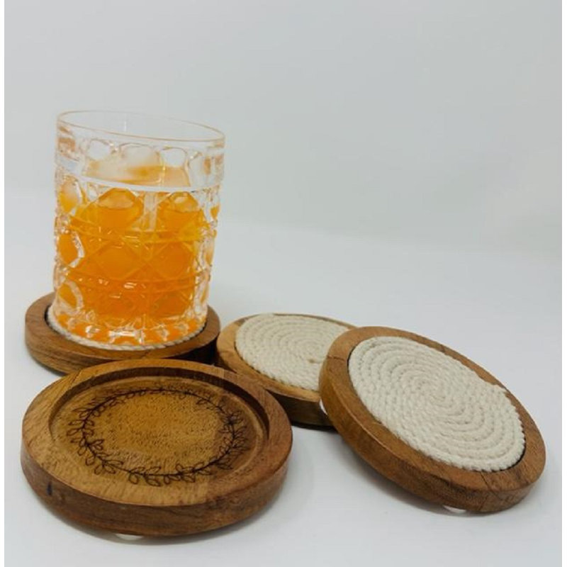 Ensemble de 4 sous-verres en bois avec insert à cordon