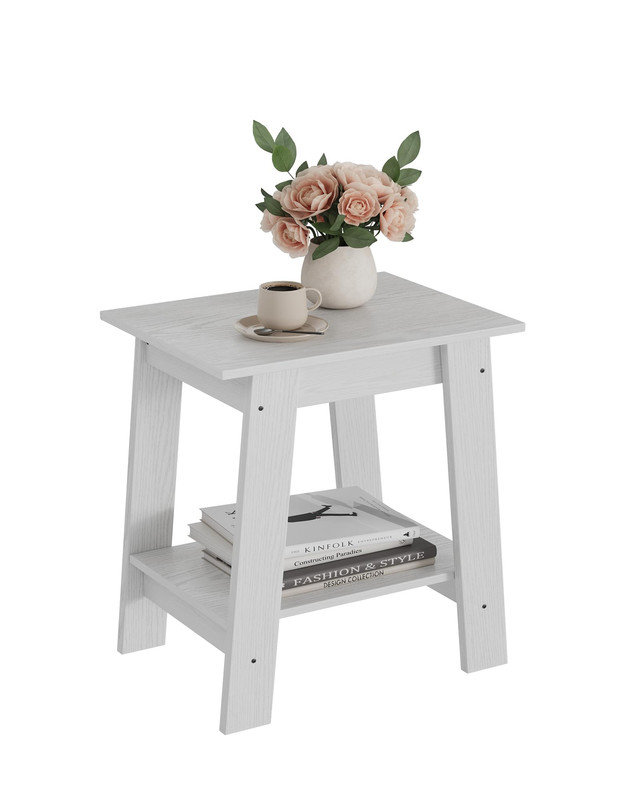 Farmhouse Square End Table with 2-Tier Storage Shelf, Small Space Nightstand for Living Room or Entryway, Easy Assembly