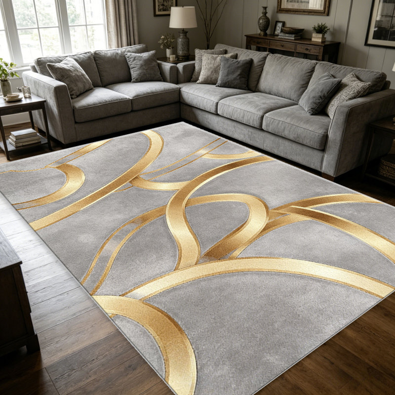 Grey Gold Abstract carpet-easy to clean, machine-washable, soft and comfortable; suitable for door mats, kitchens, living rooms, bedrooms, corridors, and laundry areas. Easy to clean, durable carpet for home decoration.