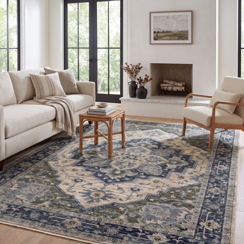 Hovis Oriental Blue/Green Area Rug, Rectangle 7'10" x 10'10"