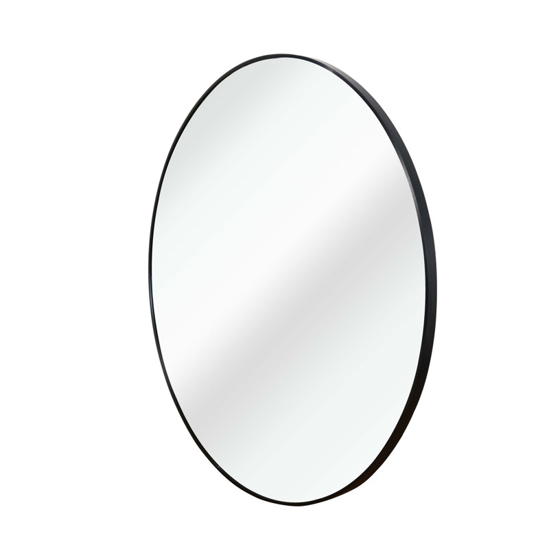 Black 16 Inch Metal Round Bathroom Mirror, Round, 16" x 16", Black