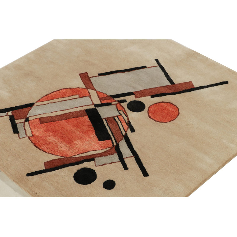 Suprematist Hand Woven Wool Area Rug, Square 5' x 5'