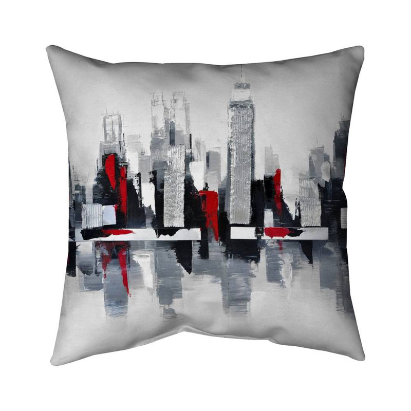 Gray and red cityscape - 26"x26" Throw pillow cover - Poly twill - Print on demand