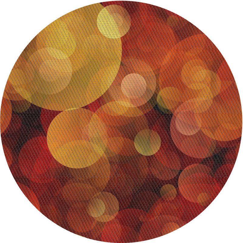 Tapis orange à motif géométrique, Rond 7 pi