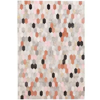 Cowhide Geometric Area Rug in Gray