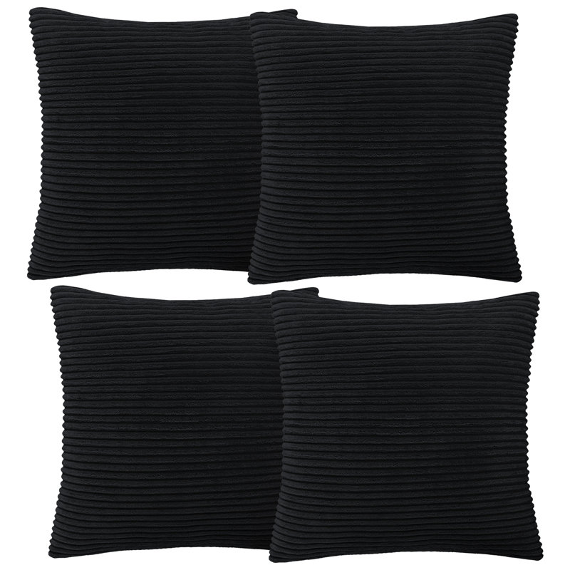 Aspire Homeware Striped Square Velvet Cushion Cover, Black, Pack of 4