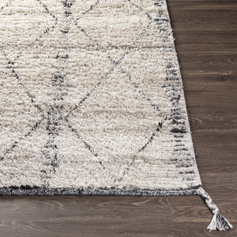 Tapis intérieur / extérieur crème / gris noué à la main Mathias, Rectangle 8 pi 10 po x 12 pi