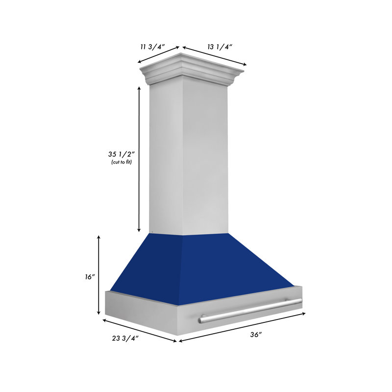 36" 700 CFM Ducted Wall Mount Range Hood, Blue Gloss