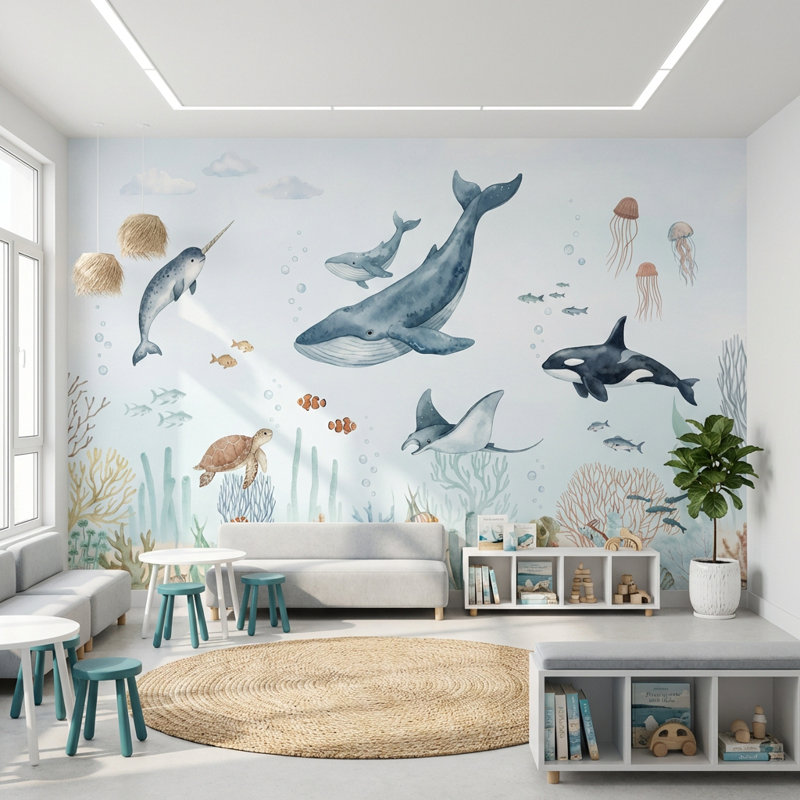 Papier peint sous l'eau Marine Life, 140 po x 108 po, Peler et coller