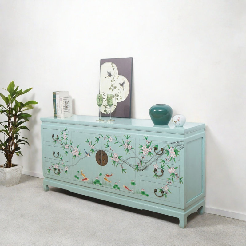 Armoire d'entrée en bois d'orme massif, Bleu pastel