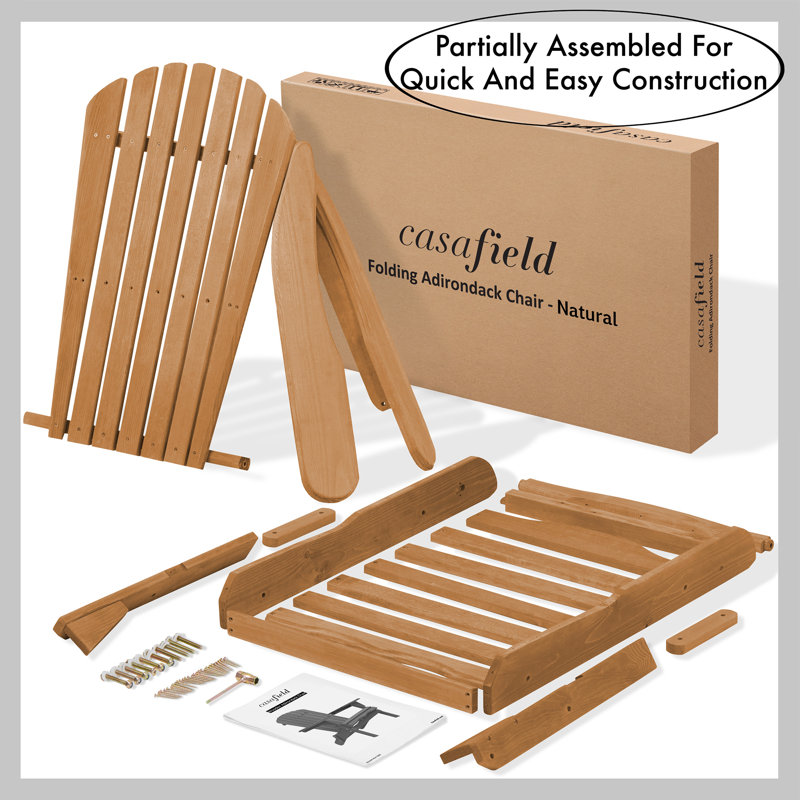 Natural Cedar Wood Folding Adirondack Chair with Arms