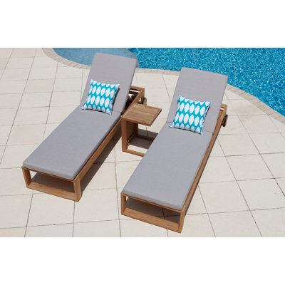 Subramanya Reclining Solid Teak Wood Chaise Lounge Set with Cushions and Table by Rosecliff Heights